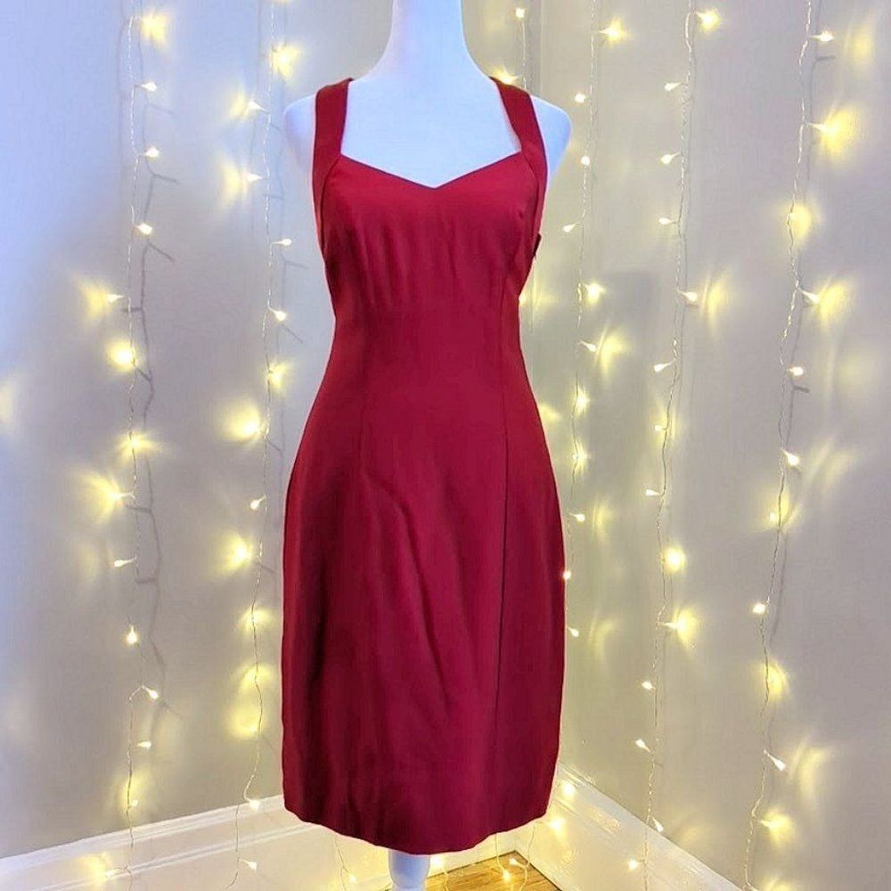 Vintage 90s Niki Livas Mini Dress Red Satin Rhinestones Strappy Size 4